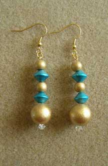 gold and blue 80s earrings